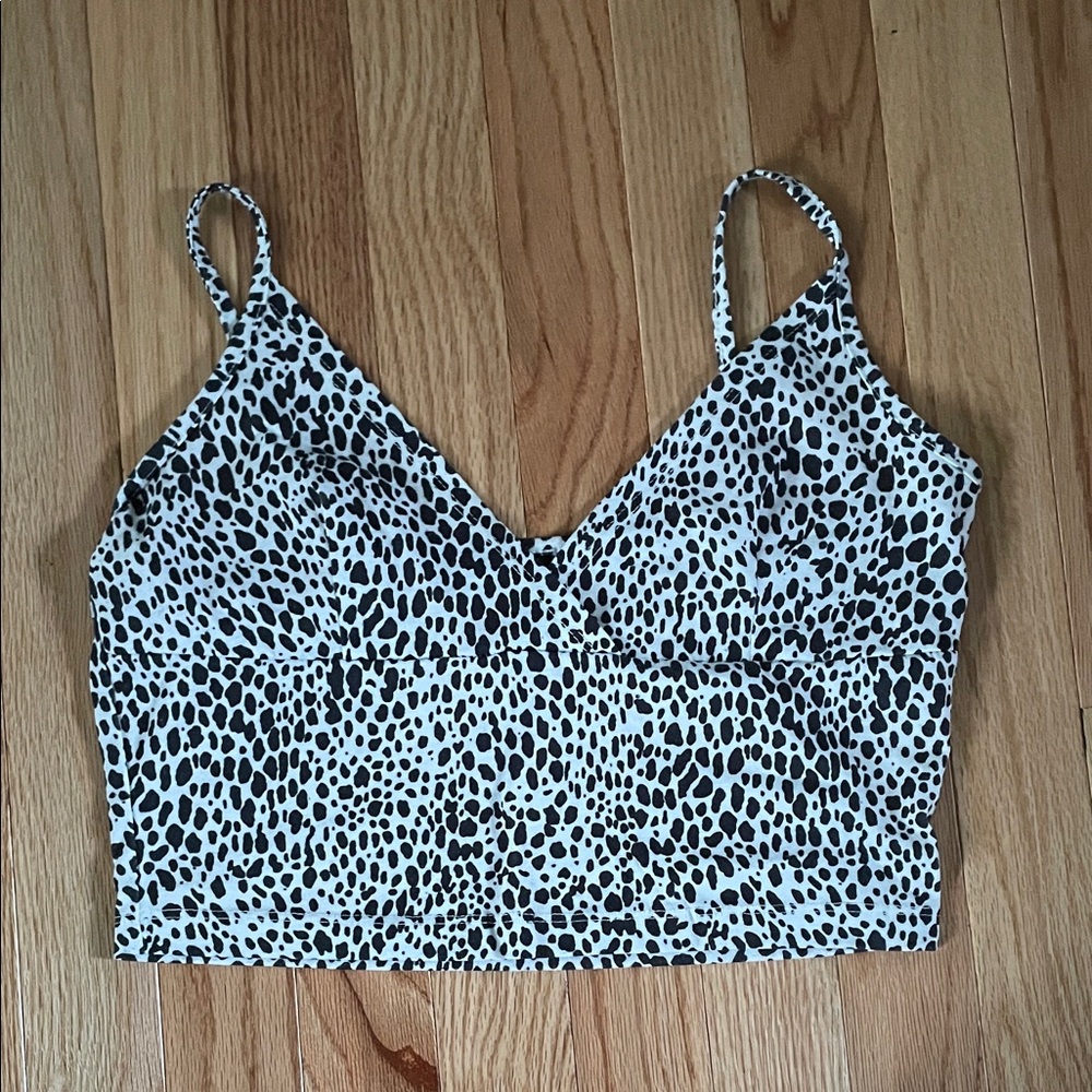 SHEIN Cami Crop Top Womens Small Black White Animal Print Casual Loungewear